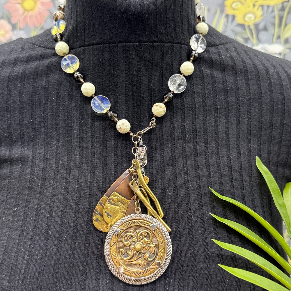 🌟Adorned Crown Jewelry assemblage mix metal mix gemstone Y charm necklace